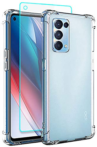 Oppo Find X3 Lite Hülle, Oppo Find X3 Lite 5G Hülle mit HD Schutzfolie, Dünne Transparent Stoßfest Anti-Kratzer Silikon Crystal Handyhülle für Motorola Oppo Find X3 Lite (Transparent)
