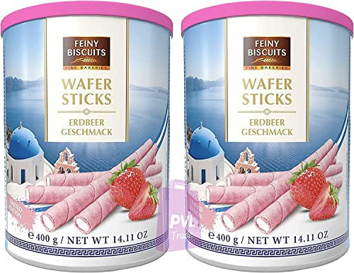 Lot de 2 rouleaux de gaufrette avec crème aromatisée à la fraise 400 g