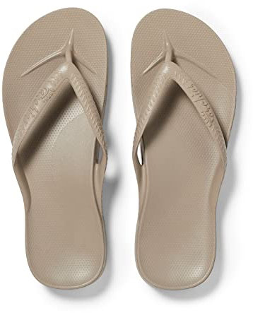 ARCHIES Arch Support Flip Flops for Men & Women – Orthotic Sandals for Plantar Fasciitis Relief – Lightweight, Cushioning, Shock-Absorbing Sandals for Walking, Foot Pain - Taupe (UK 6)