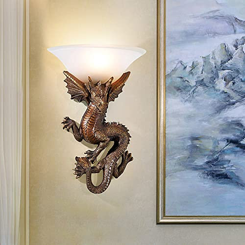 Retro Wohnzimmer Wandlampe Glas kreative resin Wandleuchte Innen vintage Dragon Schlafzimmer Nachttischlampe Antik Loft Gang Bar Dekorative Wandbeleuchtung Lampenschirm aus Glas E27 MAX 40W (Gold)
