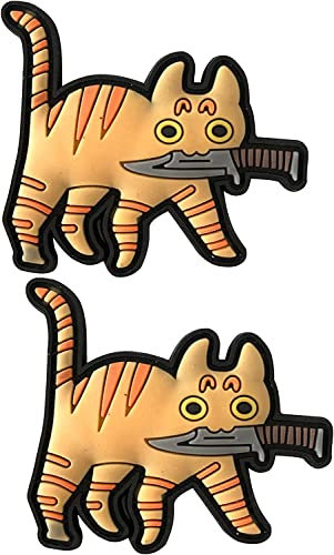 Niedliche Katze mit Messer, 3D-PVC-Gummi-Patch, Katzenbissmesser, lustiges Cartoon-Armband, Abzeichen, Emblem-Applikation (e)