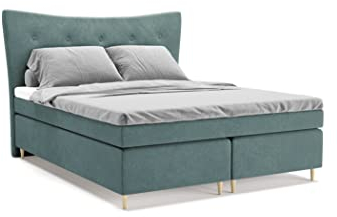 PANDA MÖBEL Colorado Boxspringbett 160 x 200 cm Doppelbett mit hochwertiger Pocket-Matratze und Topper, Polsterbett, Bett, Bettgestell, Stilvoll, Schlafzimmer, Modern (Turkis, 160 x 200 cm)