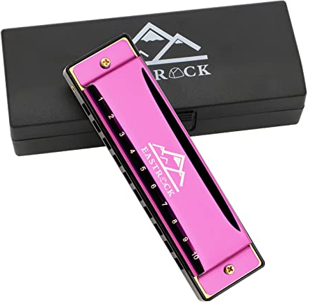 EastRock Diatonische Mundharmonika in C, diatonische Mundharmonika für Kinder, 20 Töne, diatonische Mundharmonika mit 10 Löchern, Mundharmonika C mit Etui für Geschenk-Pflegetuch (10 Löcher, Rosa)