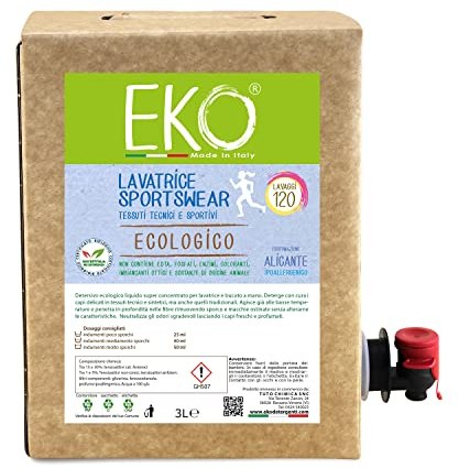 Eko Detersivo Lavatrice Sportswear - 120 Lavaggi 3L Bag in BOX, Alicante - Concentrato Ecologico