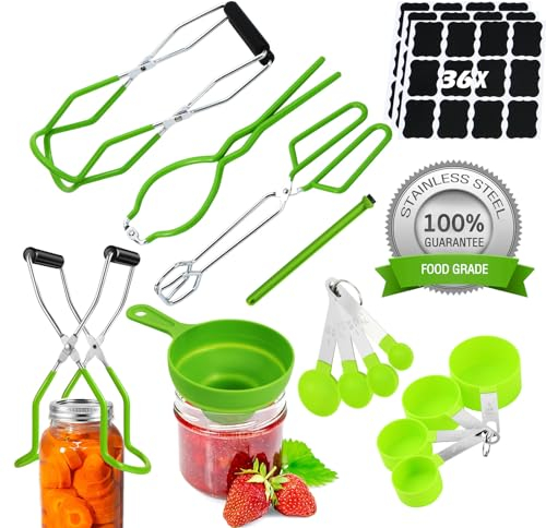 Cooking Utensils Canning Supplies Starter Kit - Beginner's Set with Canning Tools, Tongs, Jar Lifter, Funnel, Labels, Stainless Steel Water Bath Canning Pot Accessories, Pressure Canning Essentials