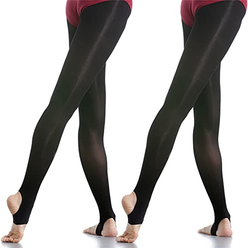 DANCEYOU 2 Pares de Medias de Danza de Ballet Estribo para Niñas y Mujeres Negro Opaco 70 Den, Talla S