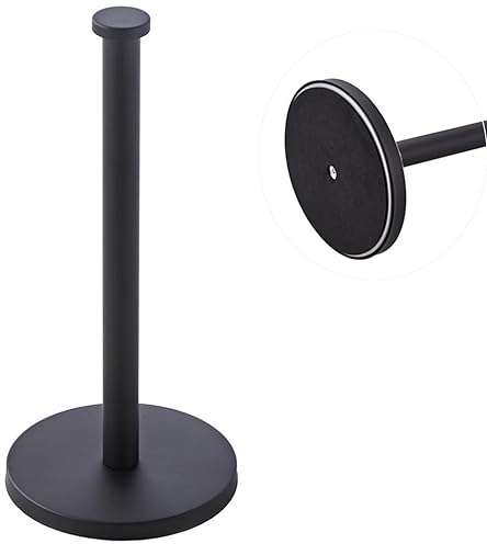 Free Standing Paper Towel Holder - Modern Kitchen Countertop Organizer Fits Most Size Paper Roll (Black)