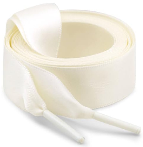 WEGOODZF Flat Satin Ribbon Shoelaces: 2 Pairs of 2CM Wide 120CM Long Beige Silk Shoe Laces for Trainers Pumps Sneakers