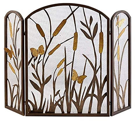 JUNNIU Paraschermo per Camino in Ferro battuto retrò, Accessori per Stufa a Legna Pieghevoli a 3 Pannelli Decoration