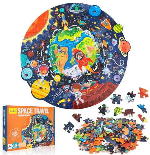 Kinderpuzzle, 128 Teile Puzzle Pädagogisches Spielzeug Holzpuzzle Jigsaw Kinder Lernspielzeug Geschenk für Jungen Mädchen ab 3 5-12 Jahren (Raumreisen)