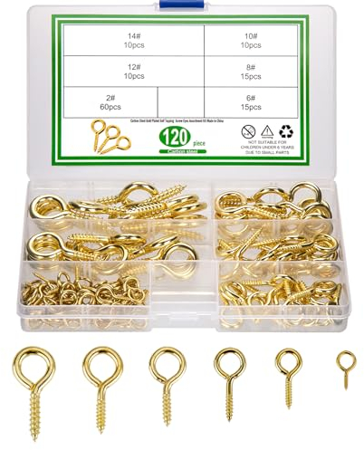 Jttxiu 120 Pezzi Bulloni a Occhiello, Occhio Bulloni Ganci Avvitabili con Filettatura, Viti a Occhiello, Ganci a Vite per Legno, Artigianato, Mobili (oro)