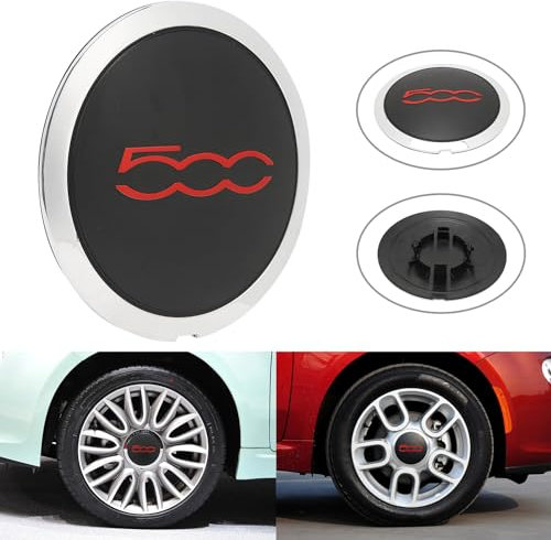 per 500 Copri Ruota Hup Trim, Accessori Di Aggiornamento per Il Lifting Del Copriruota Centrale Esterno Dell auto 68078419ac Sostituzione per 500 (1 PCS Bordo bianco Testo rosso)