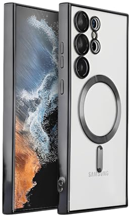 Hülle für Samsung Galaxy S22 Ultra 6.8 [mit Kameraschutz], Magnetisch mit MagSafe Clear Handyhülle,Nie Vergilbung Premium TPU Dünne Weiches Silikon Stoßfest Case (Schwarz)