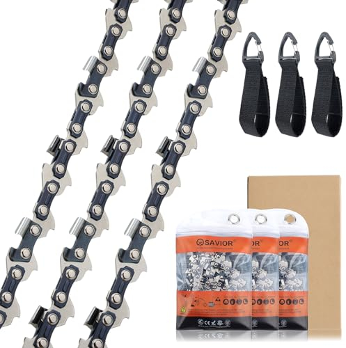 Savior 3-Pack Chainsaw Chain for 18 Inch (45 cm) Bar, 62 Drive Links, .050 Gauge, 3/8 LP Pitch, Saw Chains Compatible for Husqvarna, Bosch, Dolmar, Greenworks and More