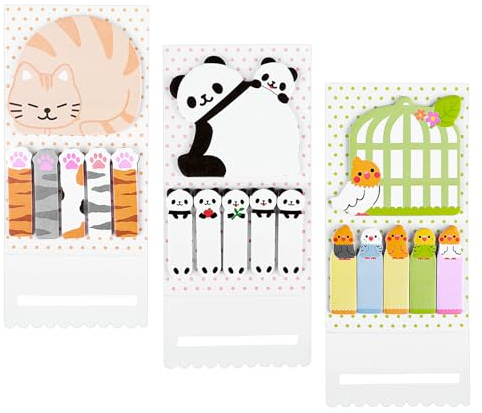 Amabro 360 teiliges Cartoon Tier Haftnotizen Set, niedliche Tier Notizblöcke Kawaii Memo selbstklebende Tabs Notizen Seitenflaggen Index für Büro Schule Studenten Panda Vogel Katze
