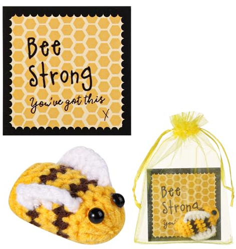 BOXOB Positive Biene Gehäkelt, Kreativ Taschenumarmungsgeschenk Positiv Gestrickte Puppe mit Positiver Affirmationskarte Positive Kartoffeln als Geburtstagsgeschenk Partydekoration Ermutigung
