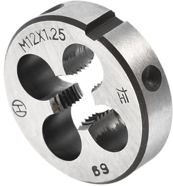 CoCud Terraja de Reparación de Rosca Redonda Terraja M12x1.25 de 38mm OD Herramienta de Roscado Cilíndrica de Acero de Aleación para Tuberías con 4 Orificios para Virutas