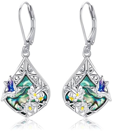 VONALA Kolibri Ohrringe für Damen 925 Silber Hängeohrringe mit Abalone Muschel, Geschenk für Natur- und Tierliebhaberinnen