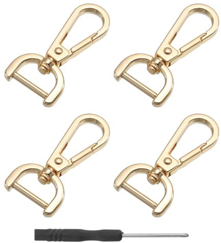 QUARKZMAN 4pz Ganci Girevoli con Moschettone, 15mm(5/8) Chiusura Girevole in Metallo, Ring a D Gancio a Scatto Staccabile Metallo con Cacciavite per Creazione Borse Portachiavi, Oro