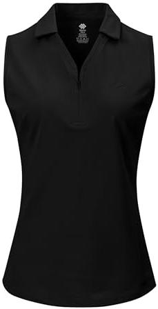 AjezMax Poloshirts Damen Ärmelloses Baumwolle Golf Sport Polohemd Polo Schnell Trocknend Sommer Tennis Shirt Schwarz-Zip XXL