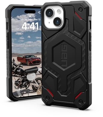 URBAN ARMOR GEAR UAG Case Compatible with iPhone 15, 6.1 inch, Monarch Pro, Carbon Fiber with Red Accent Corner, Built-in Magnet, Compatible with MagSafe Charger, Rugged