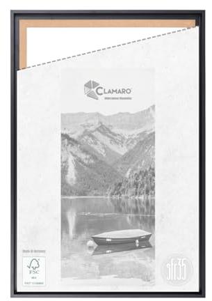 CLAMARO 'SFR35' Schattenfugenrahmen für 50x70 cm Keilrahmen | Schwarz Matt | MDF-Holz Bilderrahmen für Keilrahmen Leinwände inkl. Aufhänger und Montagematerial
