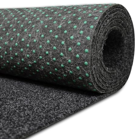 Rasenteppich outdoor Kunstrasen für den Balkon 12 M x 100 cm Raseteppich mit Noppen Meterware Schwarz/Anthrazit Vliesrasen wasserdurchlässig, 1m breit Bodenbelag