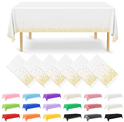 NACHLYNN 6 Stück Einweg Tischdecke 137 x 274 cm Gold und Weiß Rechteckige Tischabdeckung Wasserdicht Gartentischdecke für Festivals Party Hochzeiten Brautpartys Geburtstag Dekorationen