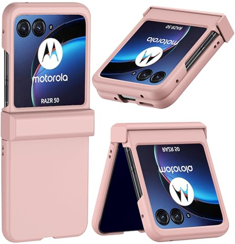 NINKI Kompatibel Motorola Razr 50 case mit Scharnierschutz,Moto Razr 50 Handy hülle telefonhülle, Elegante Schutzhülle für Motorola Razr 50 Cover Neue Moto Razr 2024 Hülle für Frauen Rosa
