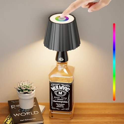Nulmvic LED Lampada per Bottiglia Ricaricabile - 5200mAh Lampada da Tavolo Senza Fili Bianco Caldo+RGB - Dimmerabile Comando a Tocco IP54 Impermeabile per Interno Esterno Ristorante Bar (Nero)