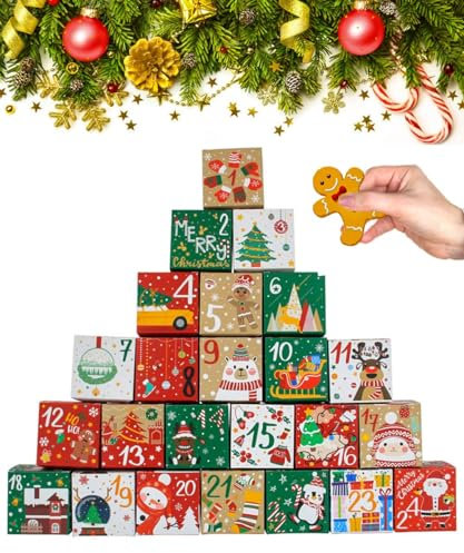 Calendario Avvento Scatola, 24pcs Calendario dell'Avvento di Natale, Calendario Avvento da Riempire, Calendario Avvento Vuoto, Calendario Avvento Fai da Te, Decorazione per Natale e Avvento (B)