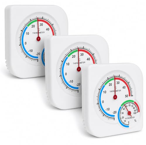 3-teiliges Thermo-Hygrometer-Set, leicht ablesbar, analoge Skala, Thermometer, Hygrothermograph für Innen- und Außenbereich