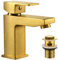 Gold Basin Taps Mixers Bathroom Sink Taps with Pop Up Waste, Square Bathroom Taps Monoblock Single Lever Bathroom Mixer Tap with Basin Drain for Bathroom, Washroom, Cloakroom, Brushed Gold
