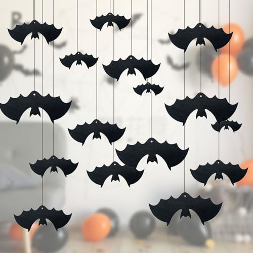 FUIPVGI 32 Pièces Chauve Souris Deco Halloween, 3D Horreur Chauve Souris Jouet, Halloween Chauve Souris Deco, Suspendu Chauve Souris Fantôme pour Porte et Fenêtre de Maison, Mur, Branche, Fête Déco