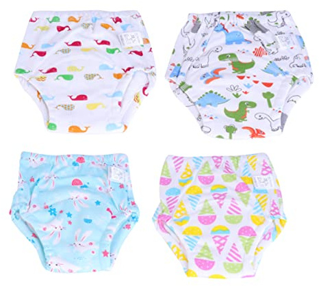 SHOWERORO 4stücke Toilettentrainingshose Waschbare Baumwollunterwäsche Für Kleinkinder Cartoon-design Xl Eiscreme Hase Dinosaurier Wal