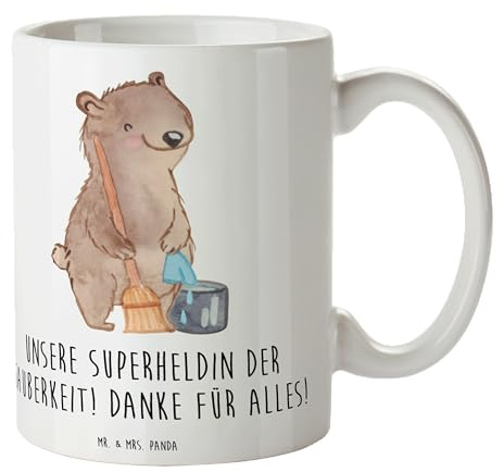 Mr. & Mrs. Panda Tasse Putzfrau Superheldin - Geschenk, Anerkennung, Teetasse, Schöne Teetassen, Tasse Sprüche, Ordnung, Sauberkeit, Danke sagen,