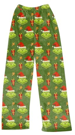 HGWOPGASD Pigiama di Pile Donna Famiglia Natale Bambini Costume di Grinch Abbigliamento Natalizio