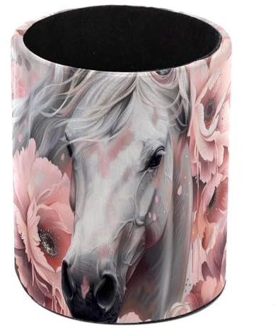 Anna Cowper Stifthalter, Stifthalter für Schreibtisch, Pferd und Blume, PU-Leder, Schreibtisch-Stiftehalter, Organizer, Make-up-Pinselhalter für Büro, Schlafzimmer, Zuhause