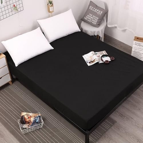 AMDXD 91 x 190 cm - Cache-sommier pliable - En polyester - Noir uni - Protection pour lit à sommier tapissier et surmatelas
