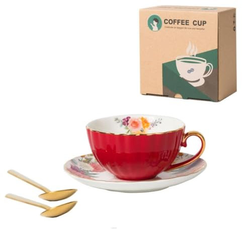 xbiez Juego de tazas de té de porcelana china con diseño de flores vintage, juego de taza de té y platillo con patrón de flores para uso en oficina y cafetería