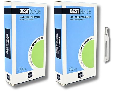 Lame Sgorbia per Podologia Best Blade – 40 Lame Sterili Monouso (2 Confezioni da 20) Professionali per Pedicure, Rimozione Calli e Cura Piedi (Size 4)