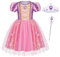 Berich Robe de princesse violette pour filles avec couronne, costume de princesse pour filles, tenue d'Halloween, cadeaux de Noël, robes de journée mondiale du livre, costume pour enfants de 4 à 5 ans
