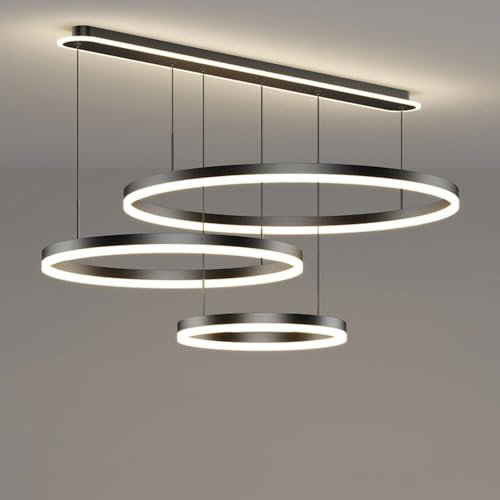 YVAMNAD 160W LED-Kronleuchter Schwarzer Hoher Deckenleuchter Unterputz-Decken-Pendelleuchte 3-Lichter Kreis Runde Bauernhaus-Kronleuchter Für Hohe Decken Wohnzimmer Foyer Eingangsbereich Hängelampen