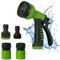 TECHZOCO Pistola de Riego, Boquilla de Pistola de Manguera Jardín, 7 Modos Pulverizar Ajustable Pistola de Agua, para Limpieza de Automóvil/Riego del jardín, Baño de mascotas, Contiene 4 adaptadores