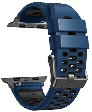 BIK FKM Correa de goma para reloj Apple Watch Band Ultra 1 2 49MM 45mm 44mm 42mm Accesorios de repuesto para reloj Pulsera 9 8 7 6 5 4 SE Series Correas(Blue,42MM)
