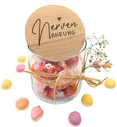 Generisch Nervennahrung, Vorratsglas personalisiert, Abschiedsgeschenk, Danke Geschenk Kollegin Freundin Erzieherin, Glas mit Holzdeckel