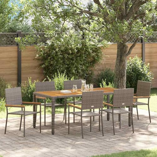 Gecheer 7-teiliges Garten Esszimmer Set Grau Poly Rattan Essgruppe Sitzgruppe Outdoor