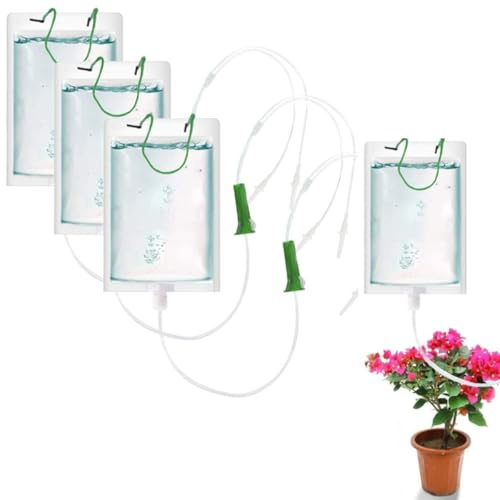 5 Stück Pflanzen Bewässerung Tropfbewässerungsbeutel mit Verstellbarem Durchflussventil – Automatisches Bewässerungssystem für Blumentopf Indoor, Ideal für Urlaubsbewässerung