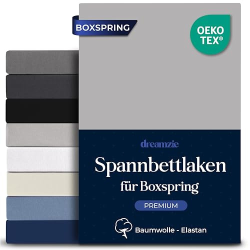 Dreamzie - Spannbettlaken Boxspringbett - 140x200 - Baumwolle Elasthan | Grau · 35cm Hoch · Oeko-Tex zertifiziert · Elastikband · Spannbetttücher für Hohe Matratzen