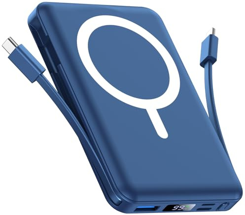 Vexnara per Magsafe Powerbank 10000mAh, Caricatore Portatile Magnetico Wireless 20W, Ricarica Rapida con Display LED e cavo di ricarica USB-Cper iPhone 17/16/15/14/13/12 Pro/Pro Max/Plus(Blu)